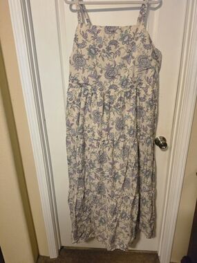 Lane Bryant Cream Maxi Dress with Purple & Teal Floral Print